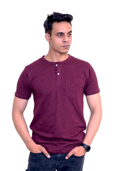 HENLEY T SHIRT-MAHROON