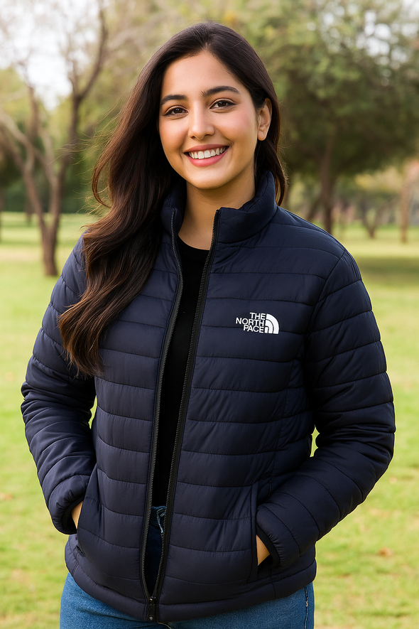 Navy Blue Full Sleeves Puffer Jacket for Women