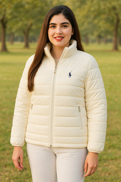 Classic White Full Sleeves Puffer Jacket for Women