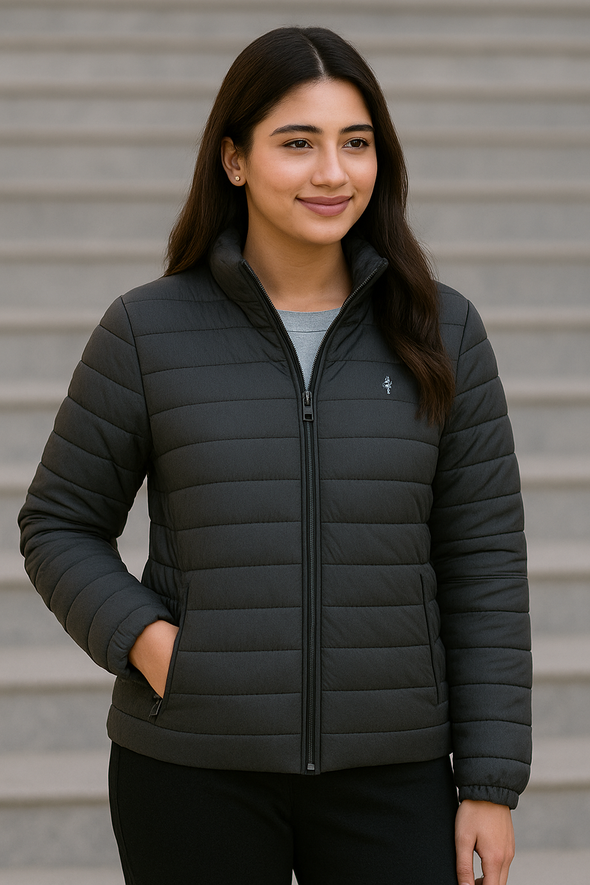 Dark Grey Puffer Jacket For Women