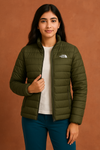 Olive Green Full Sleeves Puffer Jacket for Women