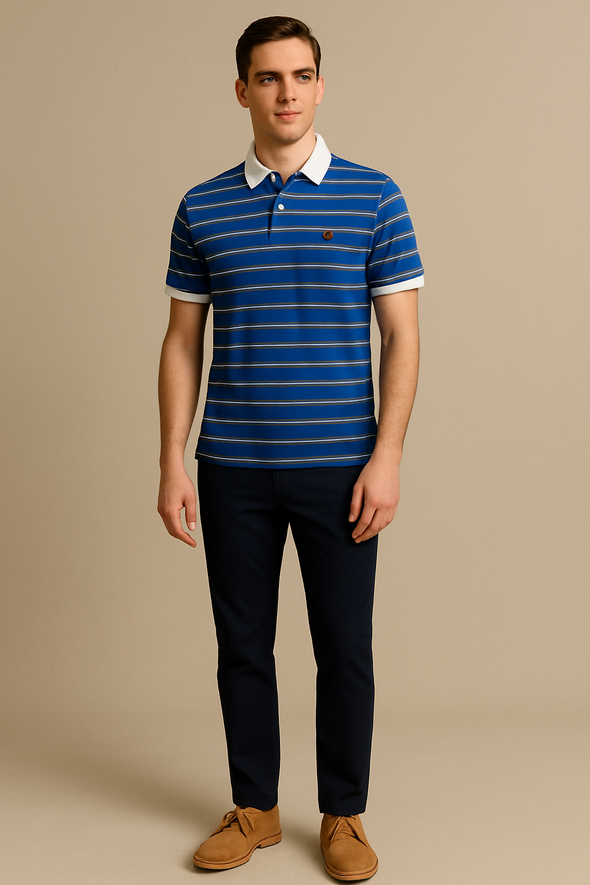 FAHRENHEIT MEN STRIPED POLO SHIRT-BLUE-WHITE